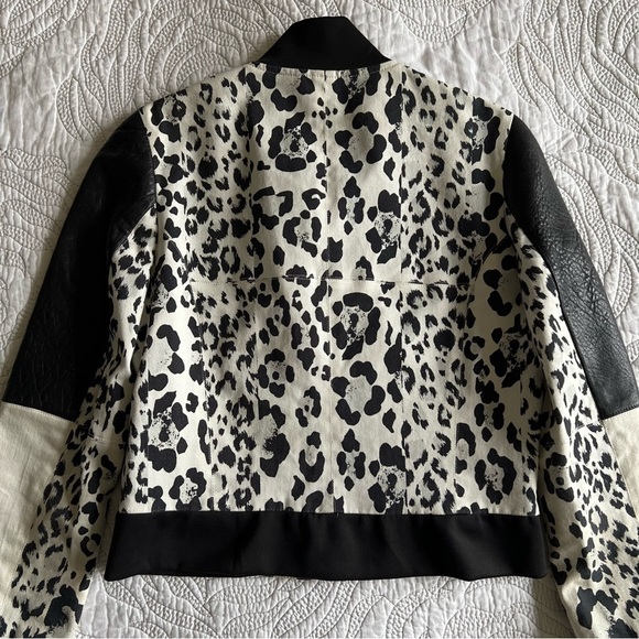 Nicholas - Leopard Print Leather Combo Bomber Jacket - Picture 13 of 16